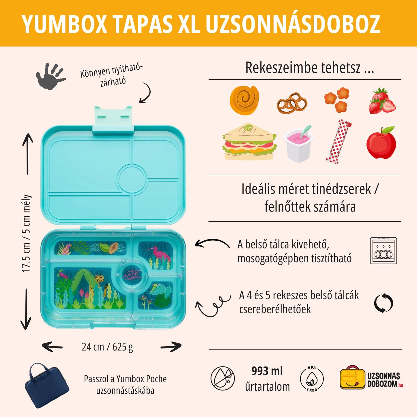Yumbox Tapas XL Antibes blue / Pastel Jungle (5 rekeszes)