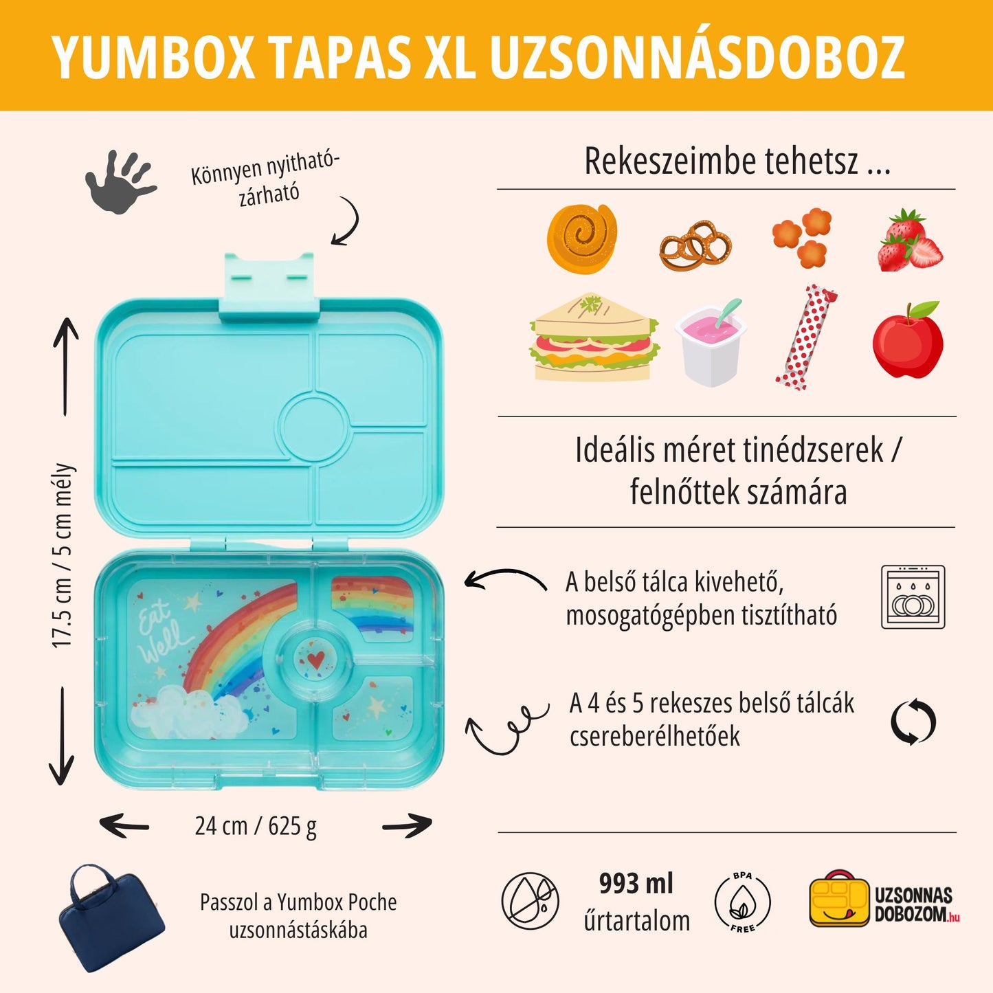 Yumbox Tapas XL Antibes blue / Rainbow (4 rekeszes)