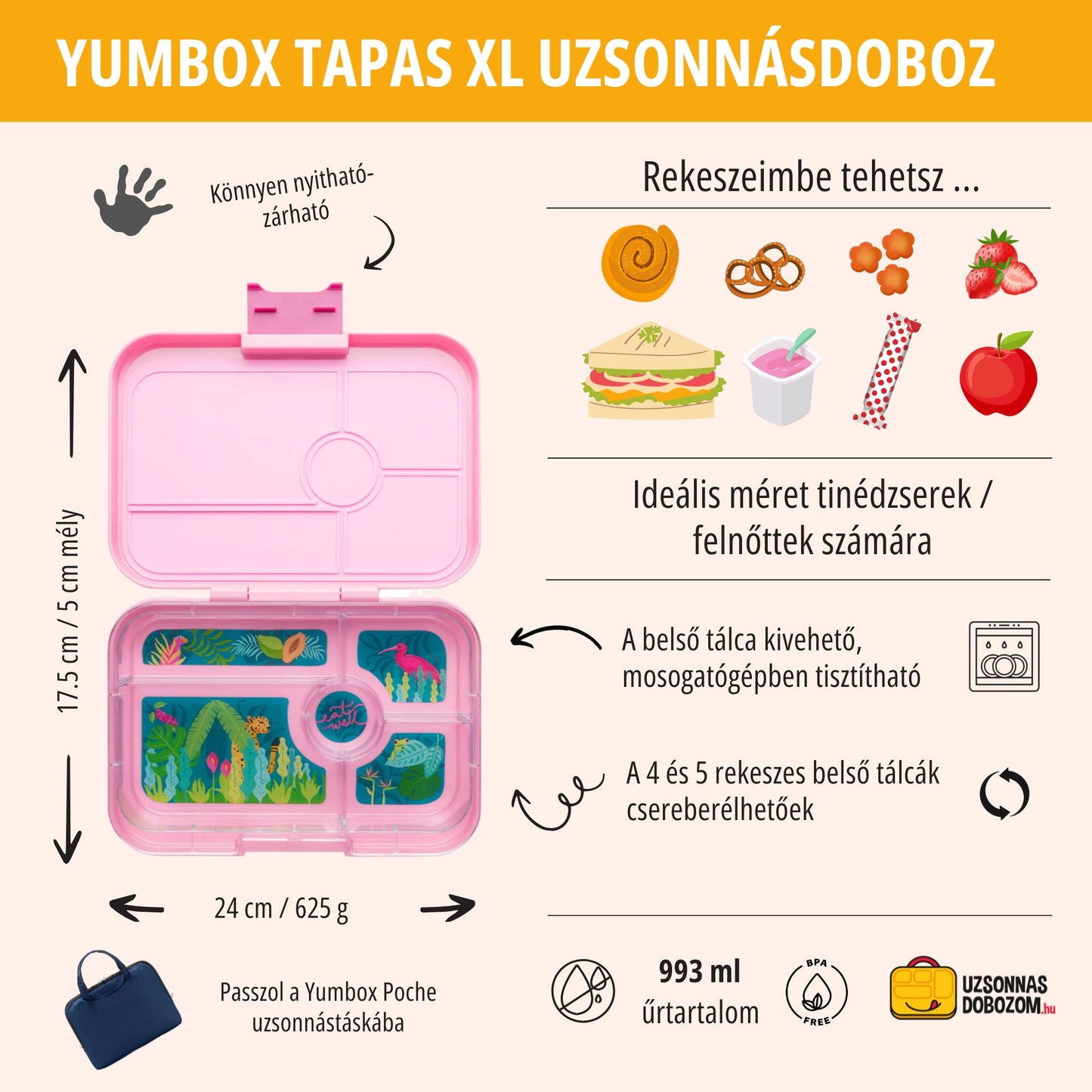 Yumbox Tapas XL Capri Pink / Pastel Jungle (5 rekeszes)