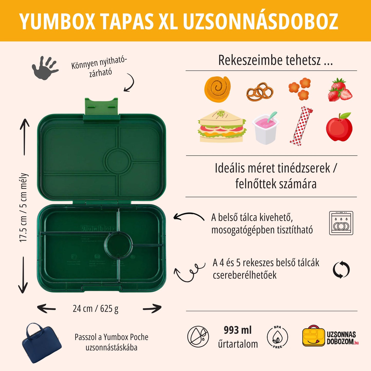 Yumbox Tapas XL Greenwich Green / Green Clear (5 rekeszes)