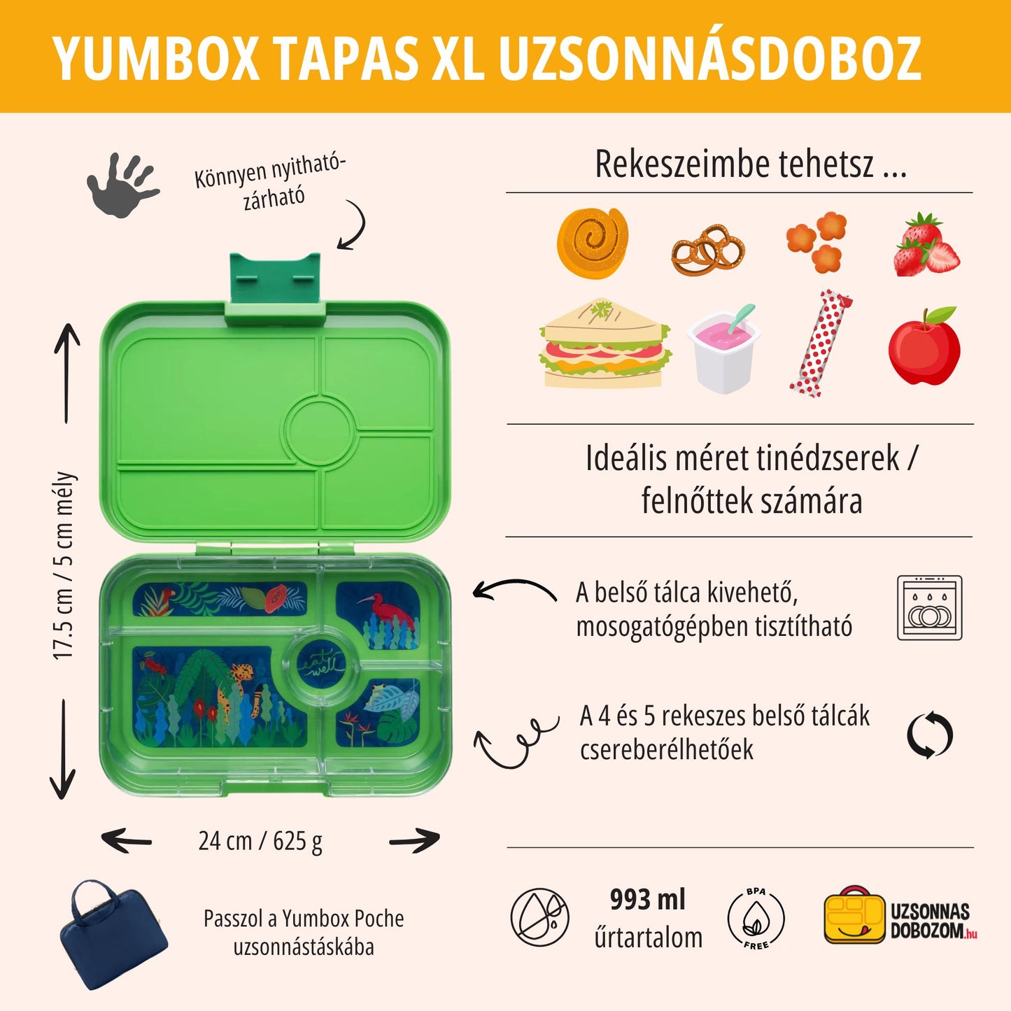 Yumbox Tapas XL Jurassic Green / Jungle (5 rekeszes)