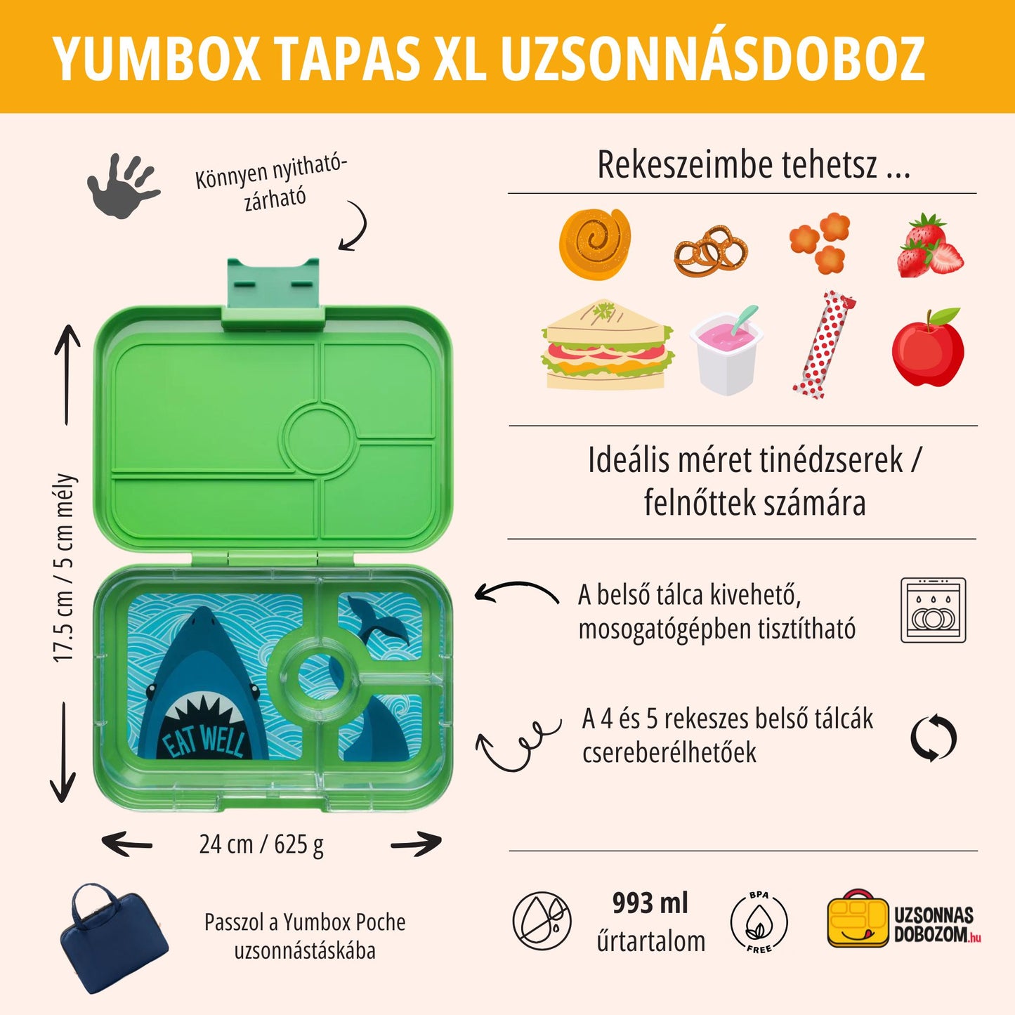 Yumbox Tapas XL Jurassic Green / Shark (4 rekeszes)