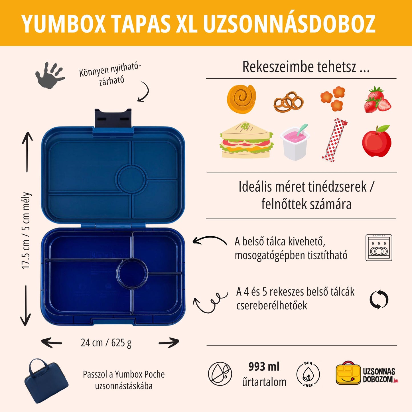 Yumbox Tapas XL Monte Carlo blue / Navy Clear (5 rekeszes)