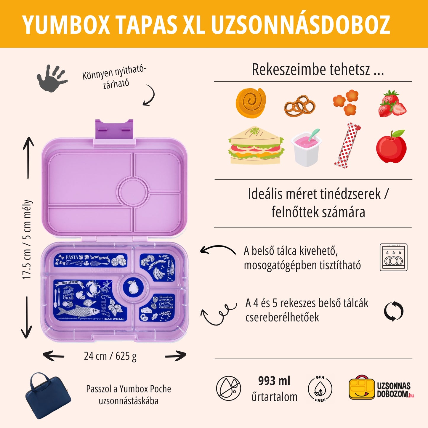 Yumbox Tapas XL Seville Purple / Bon appetit (5 rekeszes)