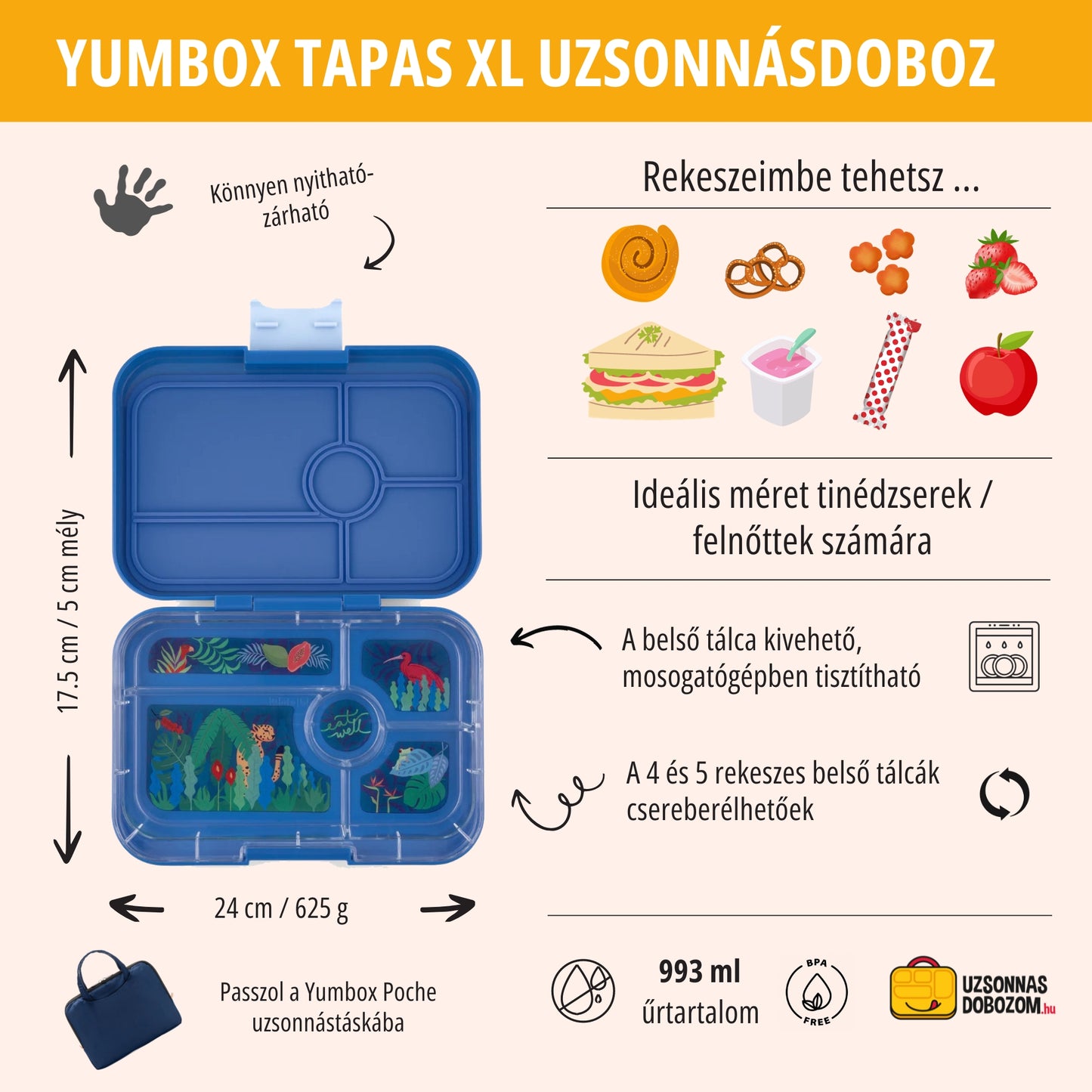 Yumbox Tapas XL Monte Carlo blue / Jungle (5 rekeszes)