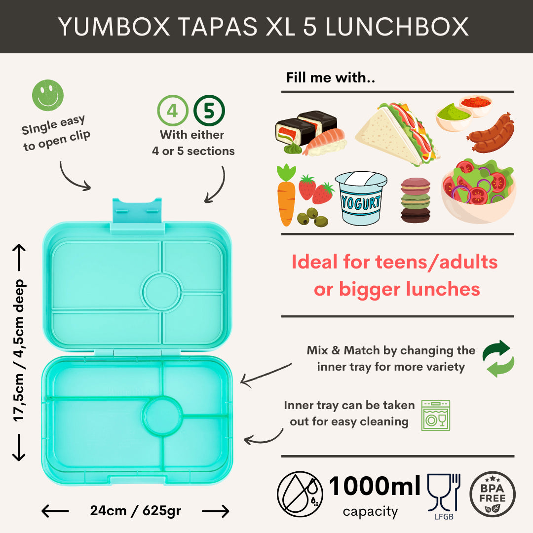 Yumbox Tapas XL Bali Aqua / Aqua Clear (5 rekeszes)
